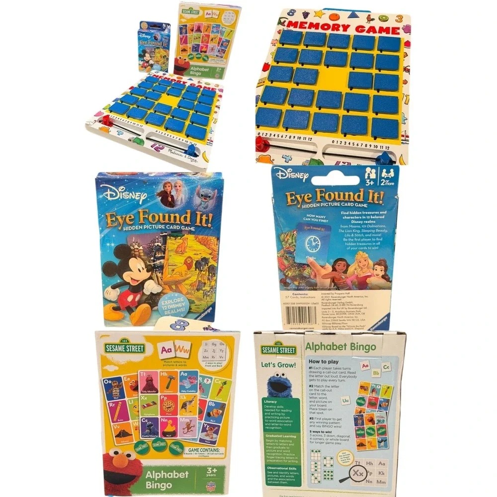 Disney Memory Game + Sesame Street Bingo Bundle Kids Educational Games Lot 3‎